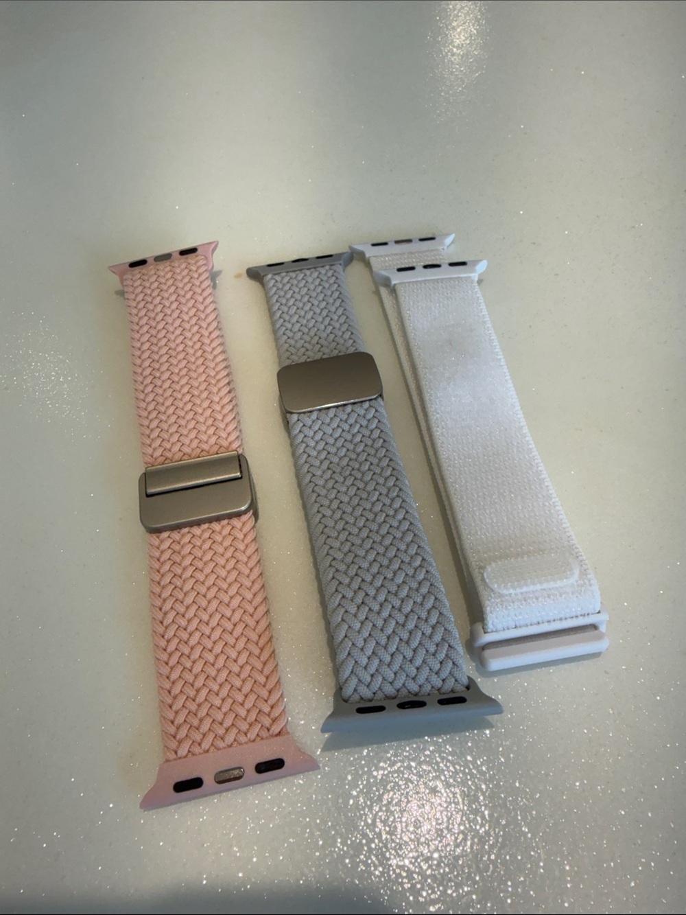 Set of 3 Braided and Hook Loop Apple Watch Bands - Pink, Gray, White